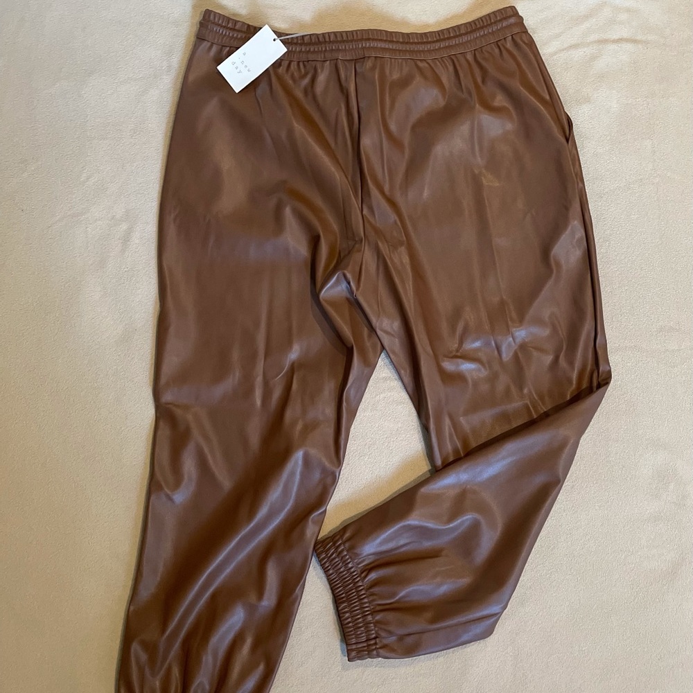 Chocolate brown leather cuff pants